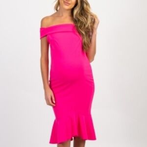 Fuchsia Off Shoulder Mermaid Maternity Fitted Dres‎
